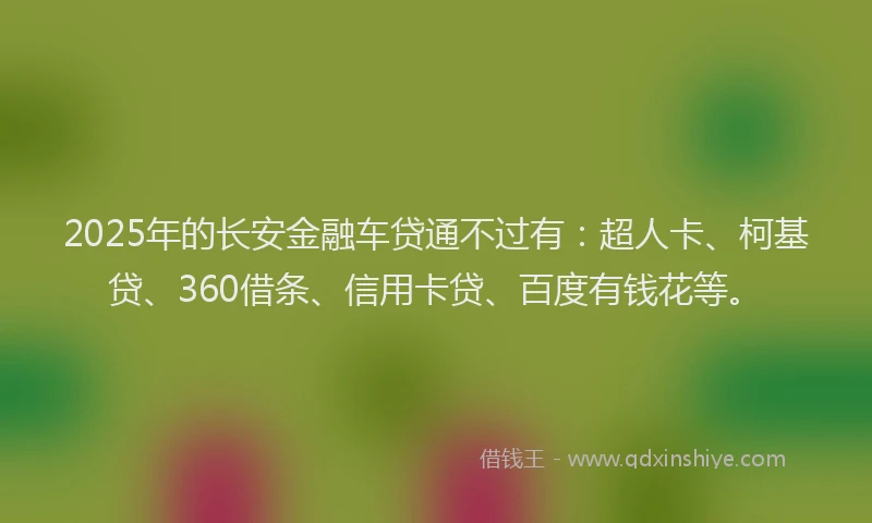 2025年的长安金融车贷通不过有：超人卡、柯基贷、360借条、信用卡贷、百度有钱花等。
