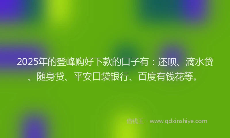 2025年的登峰购好下款的口子有：还呗、滴水贷、随身贷、平安口袋银行、百度有钱花等。