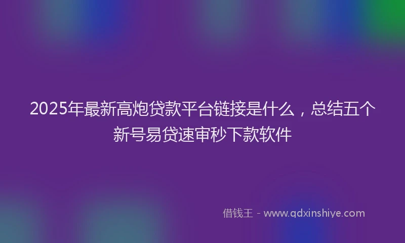 2025年最新高炮贷款平台链接是什么，总结五个新号易贷速审秒下款软件