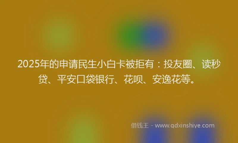 2025年的申请民生小白卡被拒有：投友圈、读秒贷、平安口袋银行、花呗、安逸花等。