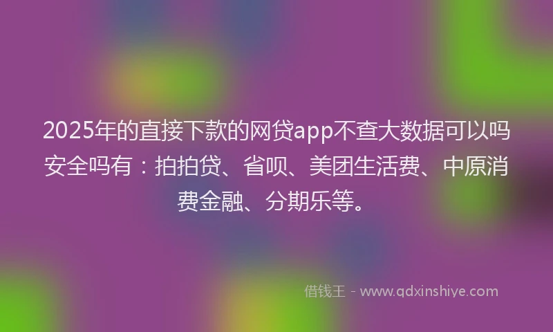 2025年的直接下款的网贷app不查大数据可以吗安全吗有：拍拍贷、省呗、美团生活费、中原消费金融、分期乐等。