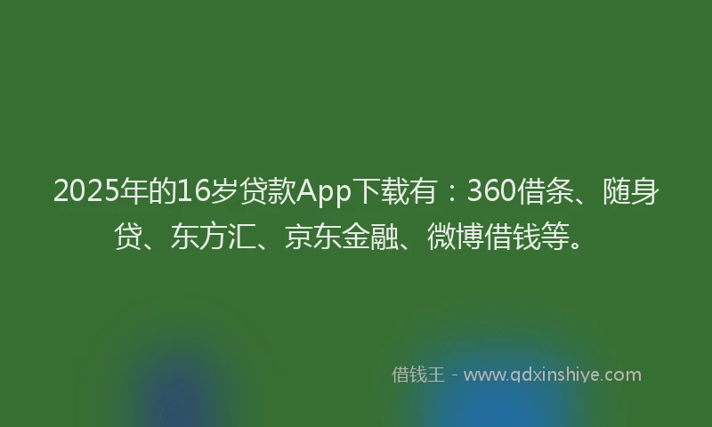 2025年的16岁贷款App下载有：360借条、随身贷、东方汇、京东金融、微博借钱等。