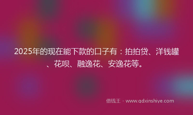 2025年的现在能下款的口子有：拍拍贷、洋钱罐、花呗、融逸花、安逸花等。