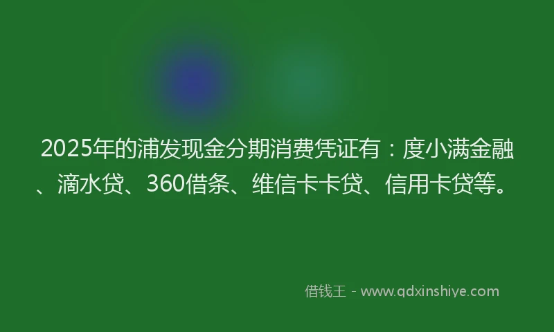 2025年的浦发现金分期消费凭证有：度小满金融、滴水贷、360借条、维信卡卡贷、信用卡贷等。