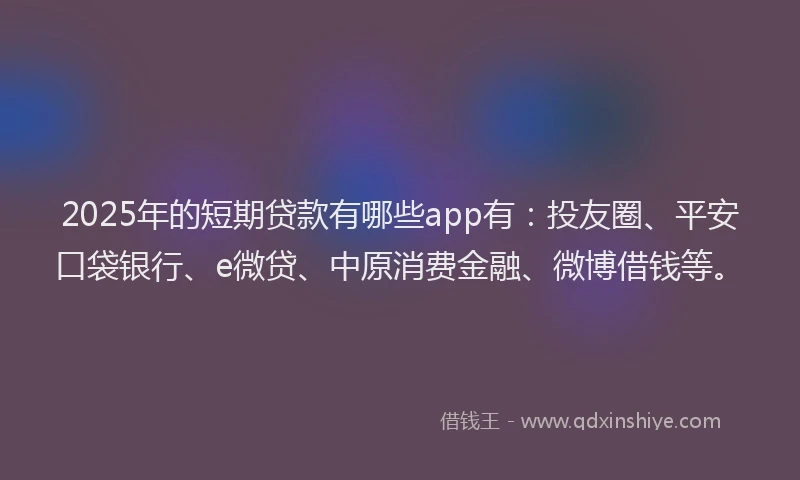 2025年的短期贷款有哪些app有：投友圈、平安口袋银行、e微贷、中原消费金融、微博借钱等。
