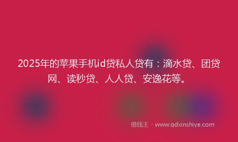 2025年的苹果手机id贷私人贷有：滴水贷、团贷网、读秒贷、人人贷、安逸花等。