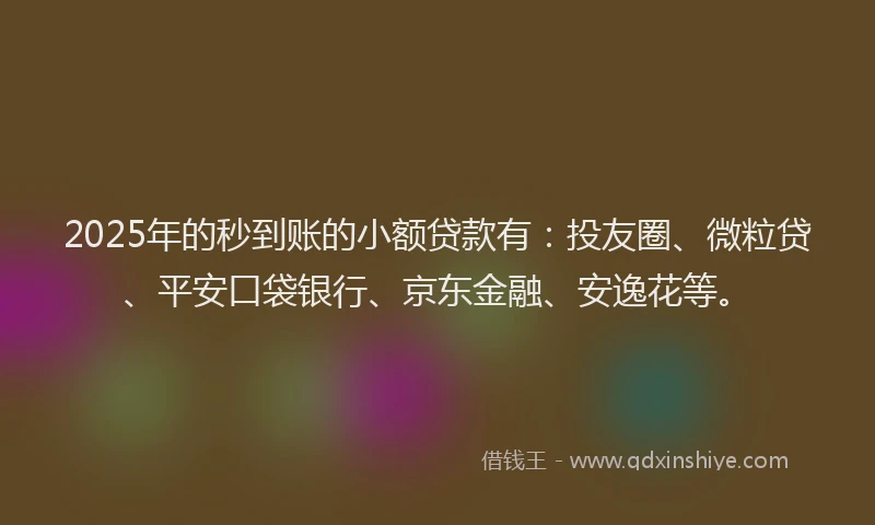 2025年的秒到账的小额贷款有：投友圈、微粒贷、平安口袋银行、京东金融、安逸花等。