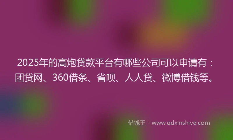 2025年的高炮贷款平台有哪些公司可以申请有：团贷网、360借条、省呗、人人贷、微博借钱等。
