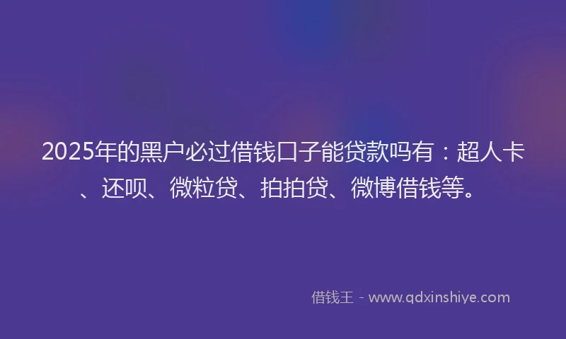 2025年的黑户必过借钱口子能贷款吗有：超人卡、还呗、微粒贷、拍拍贷、微博借钱等。