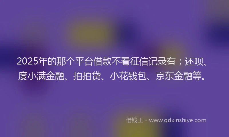 2025年的那个平台借款不看征信记录有：还呗、度小满金融、拍拍贷、小花钱包、京东金融等。
