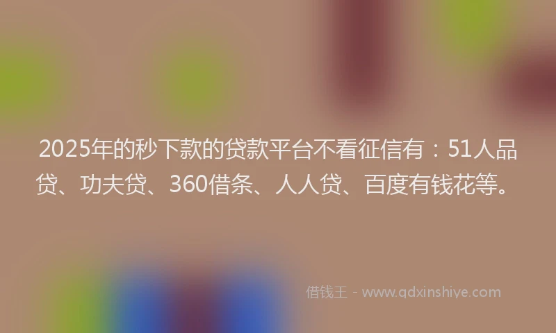 2025年的秒下款的贷款平台不看征信有：51人品贷、功夫贷、360借条、人人贷、百度有钱花等。