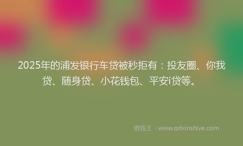 2025年的浦发银行车贷被秒拒有：投友圈、你我贷、随身贷、小花钱包、平安i贷等。