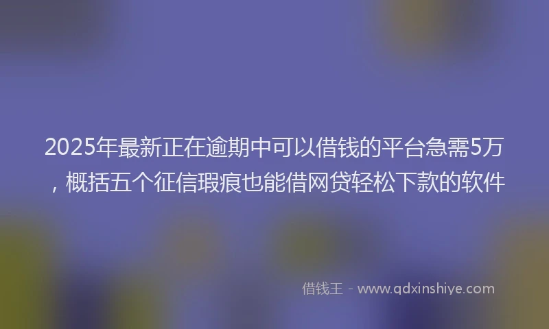 2025年最新正在逾期中可以借钱的平台急需5万，概括五个征信瑕疵也能借网贷轻松下款的软件
