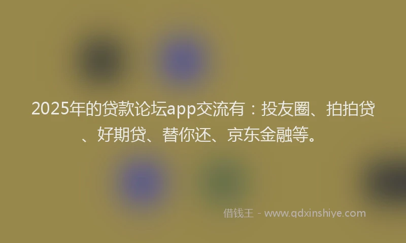 2025年的贷款论坛app交流有：投友圈、拍拍贷、好期贷、替你还、京东金融等。