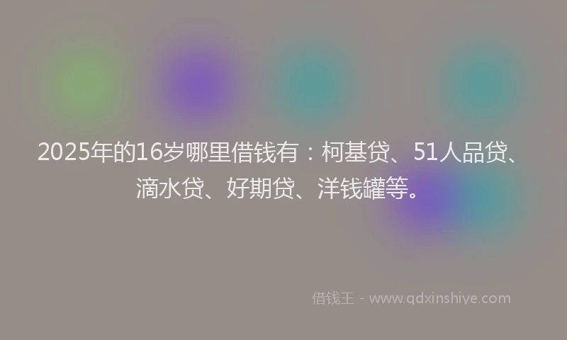 2025年的16岁哪里借钱有：柯基贷、51人品贷、滴水贷、好期贷、洋钱罐等。