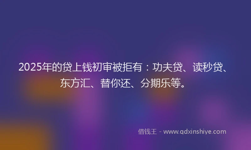 2025年的贷上钱初审被拒有：功夫贷、读秒贷、东方汇、替你还、分期乐等。