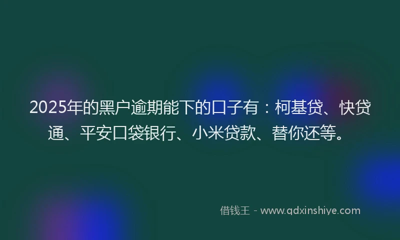 2025年的黑户逾期能下的口子有：柯基贷、快贷通、平安口袋银行、小米贷款、替你还等。