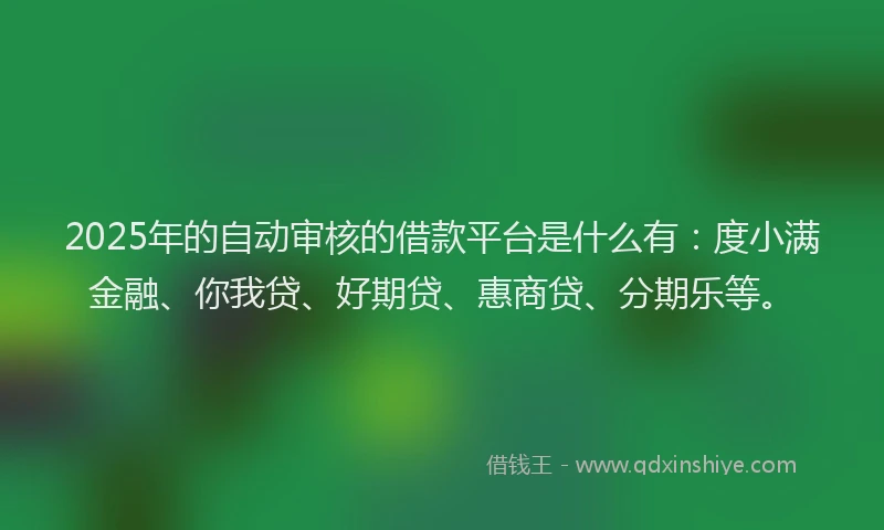 2025年的自动审核的借款平台是什么有：度小满金融、你我贷、好期贷、惠商贷、分期乐等。