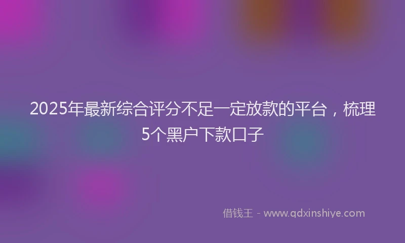 2025年最新综合评分不足一定放款的平台，梳理5个黑户下款口子