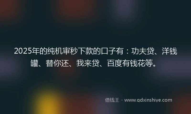 2025年的纯机审秒下款的口子有：功夫贷、洋钱罐、替你还、我来贷、百度有钱花等。