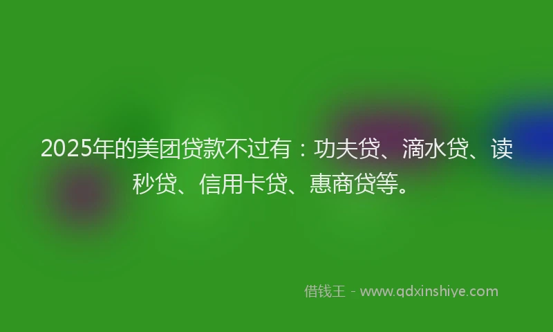 2025年的美团贷款不过有：功夫贷、滴水贷、读秒贷、信用卡贷、惠商贷等。