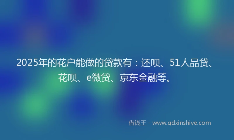 2025年的花户能做的贷款有：还呗、51人品贷、花呗、e微贷、京东金融等。