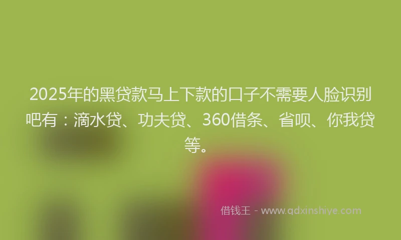 2025年的黑贷款马上下款的口子不需要人脸识别吧有：滴水贷、功夫贷、360借条、省呗、你我贷等。