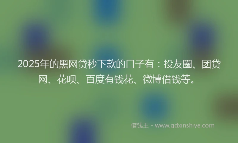 2025年的黑网贷秒下款的口子有：投友圈、团贷网、花呗、百度有钱花、微博借钱等。