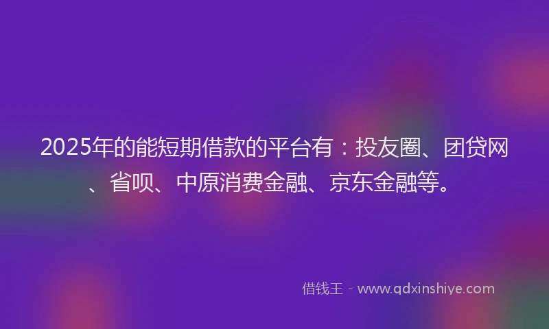 2025年的能短期借款的平台有：投友圈、团贷网、省呗、中原消费金融、京东金融等。