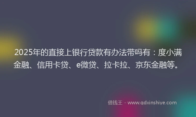 2025年的直接上银行贷款有办法带吗有：度小满金融、信用卡贷、e微贷、拉卡拉、京东金融等。
