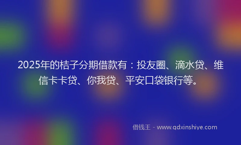 2025年的桔子分期借款有：投友圈、滴水贷、维信卡卡贷、你我贷、平安口袋银行等。