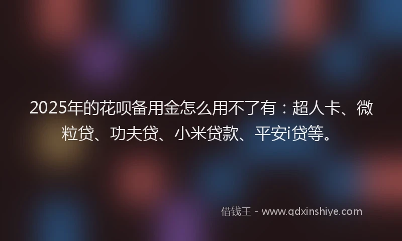 2025年的花呗备用金怎么用不了有：超人卡、微粒贷、功夫贷、小米贷款、平安i贷等。