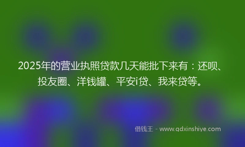 2025年的营业执照贷款几天能批下来有：还呗、投友圈、洋钱罐、平安i贷、我来贷等。