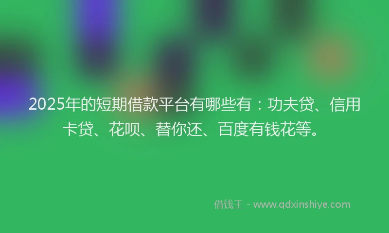 2025年的短期借款平台有哪些有：功夫贷、信用卡贷、花呗、替你还、百度有钱花等。