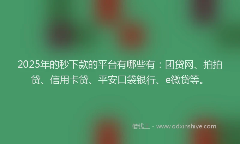 2025年的秒下款的平台有哪些有：团贷网、拍拍贷、信用卡贷、平安口袋银行、e微贷等。