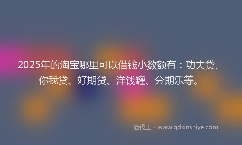 2025年的淘宝哪里可以借钱小数额有：功夫贷、你我贷、好期贷、洋钱罐、分期乐等。