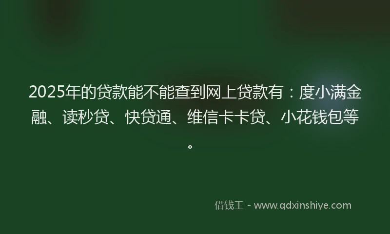 2025年的贷款能不能查到网上贷款有：度小满金融、读秒贷、快贷通、维信卡卡贷、小花钱包等。