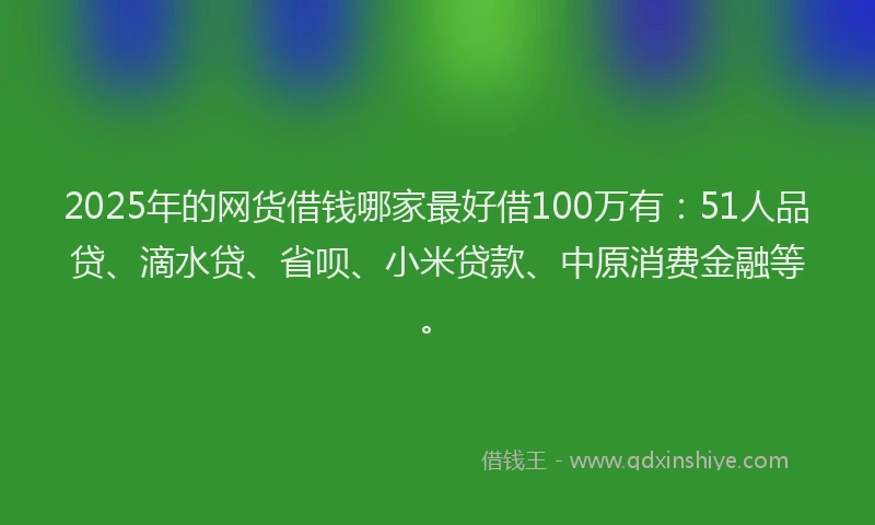 2025年的网货借钱哪家最好借100万有：51人品贷、滴水贷、省呗、小米贷款、中原消费金融等。