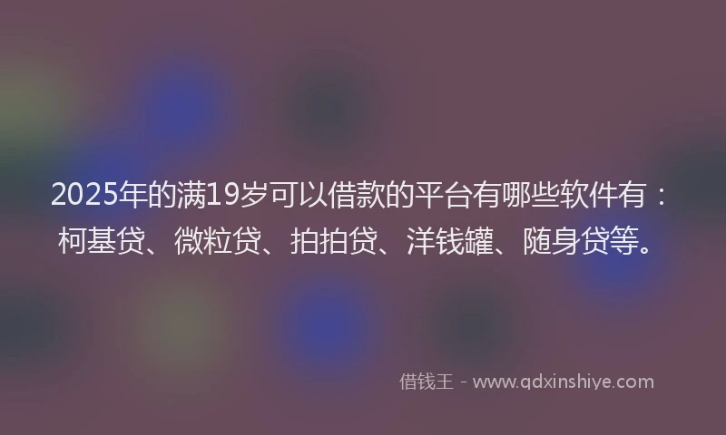 2025年的满19岁可以借款的平台有哪些软件有：柯基贷、微粒贷、拍拍贷、洋钱罐、随身贷等。