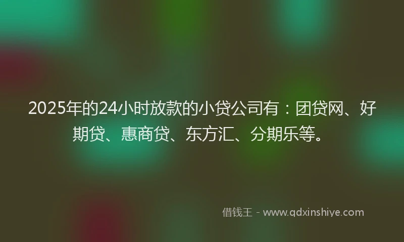 2025年的24小时放款的小贷公司有：团贷网、好期贷、惠商贷、东方汇、分期乐等。