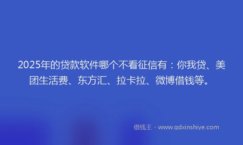 2025年的贷款软件哪个不看征信有：你我贷、美团生活费、东方汇、拉卡拉、微博借钱等。