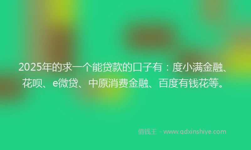 2025年的求一个能贷款的口子有:度小满金融、花呗、e微贷、中原消费金融、百度有钱花等。