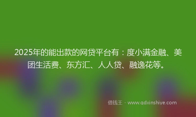 2025年的能出款的网贷平台有：度小满金融、美团生活费、东方汇、人人贷、融逸花等。