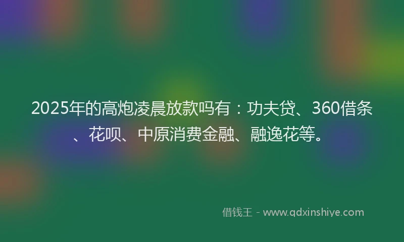 2025年的高炮凌晨放款吗有：功夫贷、360借条、花呗、中原消费金融、融逸花等。