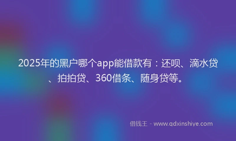 2025年的黑户哪个app能借款有：还呗、滴水贷、拍拍贷、360借条、随身贷等。