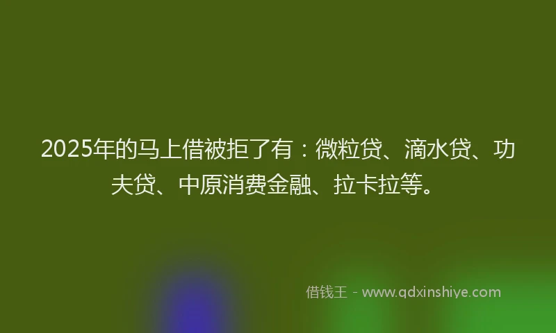 2025年的马上借被拒了有：微粒贷、滴水贷、功夫贷、中原消费金融、拉卡拉等。