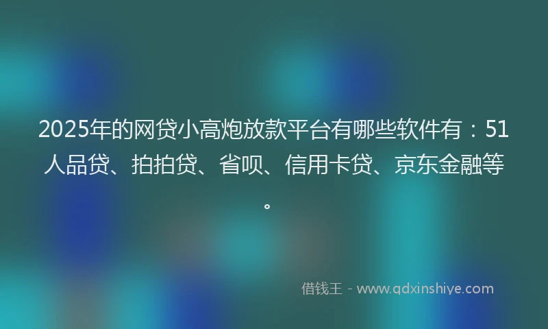 2025年的网贷小高炮放款平台有哪些软件有：51人品贷、拍拍贷、省呗、信用卡贷、京东金融等。