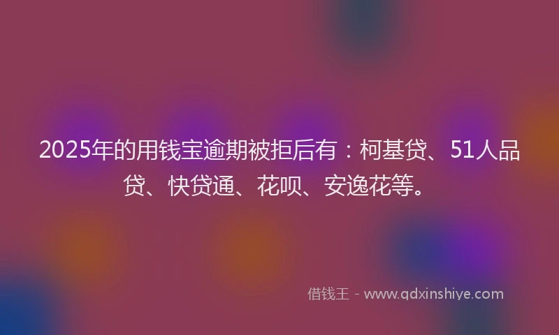 2025年的用钱宝逾期被拒后有：柯基贷、51人品贷、快贷通、花呗、安逸花等。