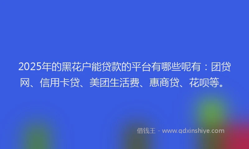 2025年的黑花户能贷款的平台有哪些呢有：团贷网、信用卡贷、美团生活费、惠商贷、花呗等。