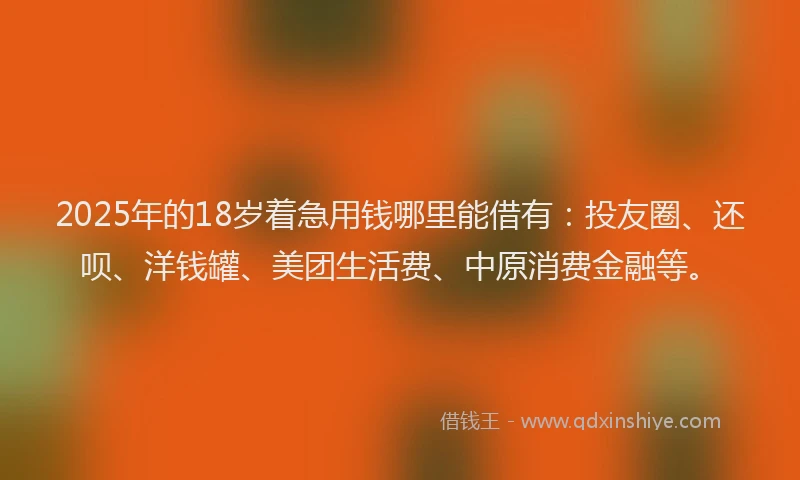 2025年的18岁着急用钱哪里能借有：投友圈、还呗、洋钱罐、美团生活费、中原消费金融等。